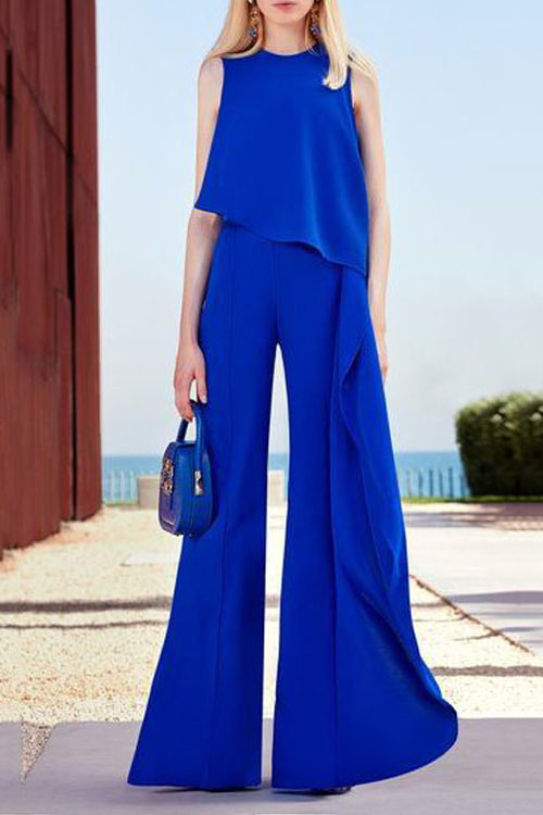 Kathiadress Tank Top High-Waisted Wide Leg Pants Irregular Jumpsuit