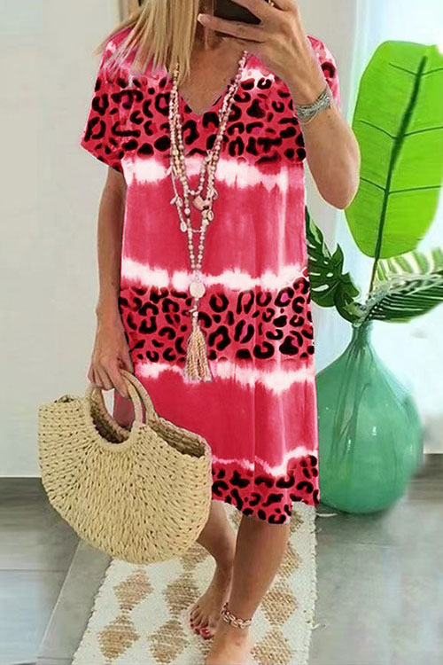 Kathiadress Leopard Print Casual Midi Dress