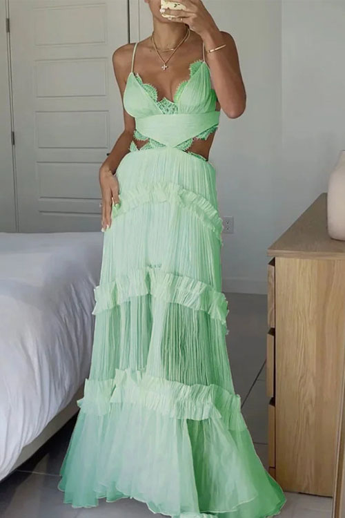 Kathiadress Halter Lace Sheer Ripped Dress