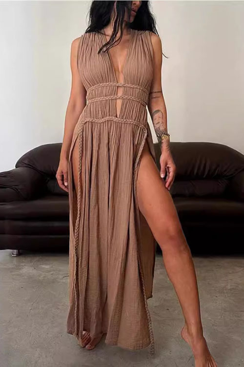 Kathiadress Bohemian Style Braided Belt Linen Maxi Skirt