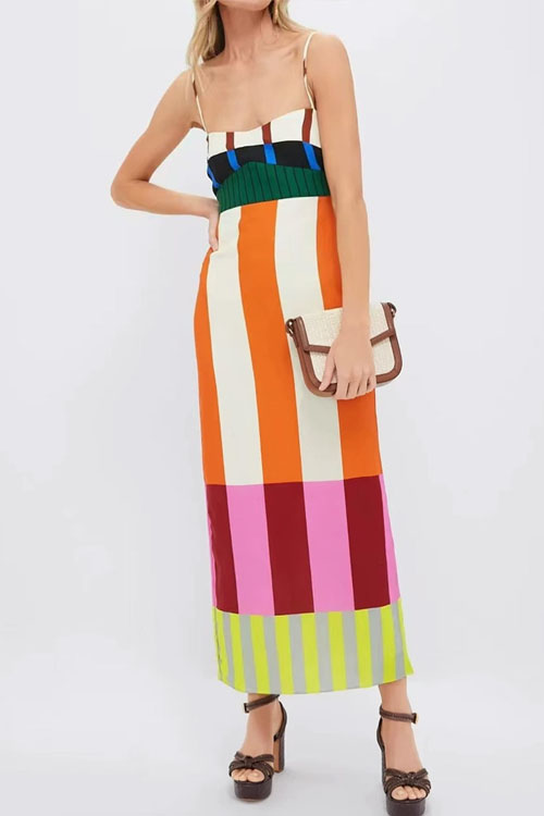 Kathiadress Colorblocked Split Stripe Dress