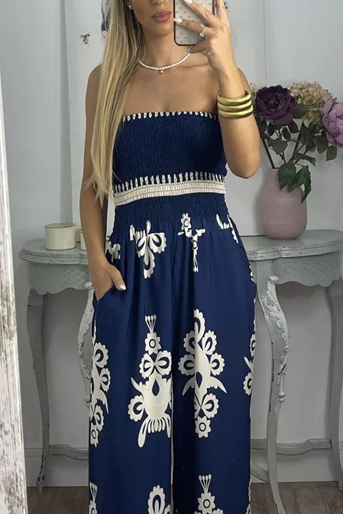 Kathiadress Strapless Floral Print High Waist Jumpsuit