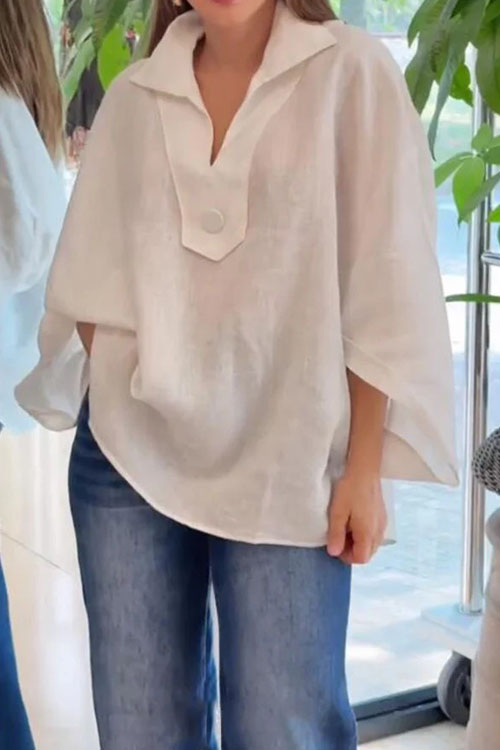 Kathiadress Casual Loose Simple Button Down Collar Shirt