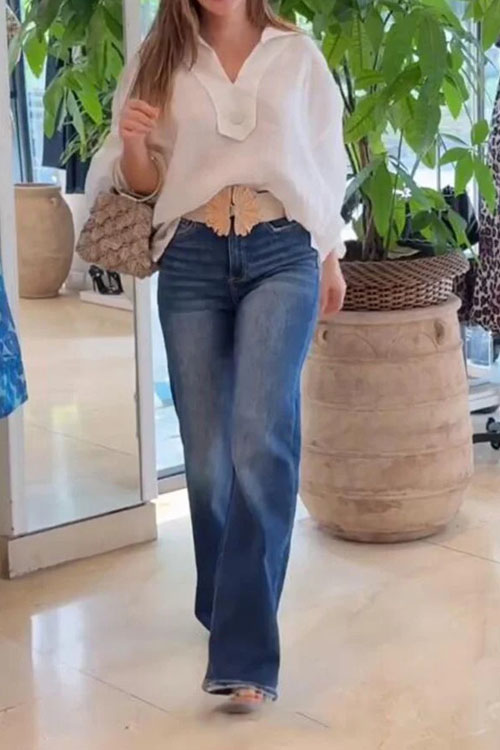 Kathiadress Casual Loose Simple Button Down Collar Shirt