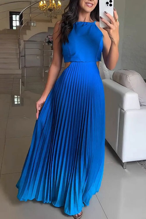 Kathiadress Pleated Backless Gradient Color Dress