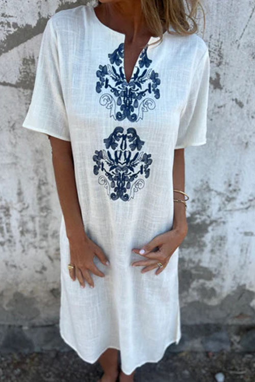 Kathiadress Round Neck Loose Printed Long Dress