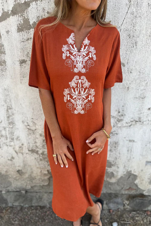 Kathiadress Round Neck Loose Printed Long Dress