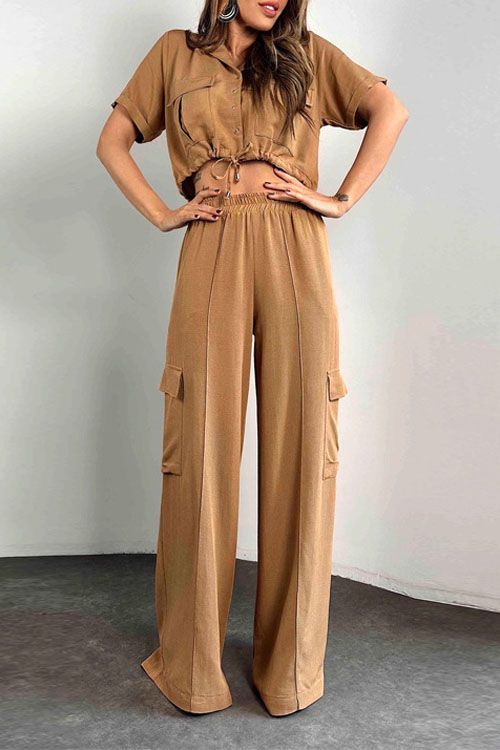 Kathiadress Tie-waist Utility Long Pants Two-piece Set