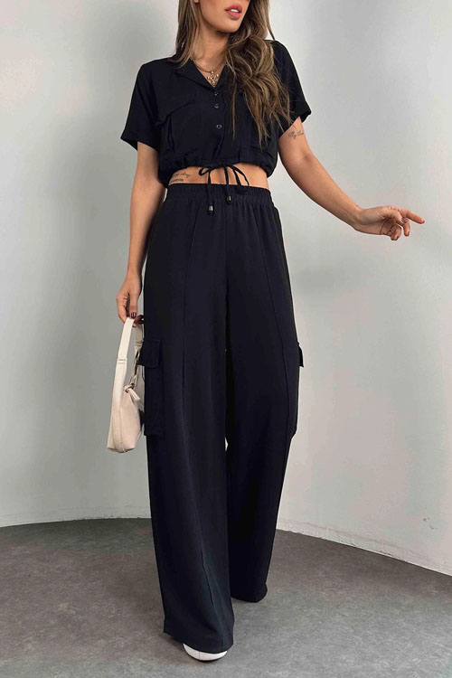 Kathiadress Tie-waist Utility Long Pants Two-piece Set