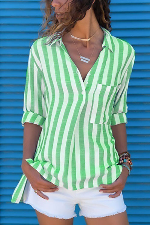 Kathiadress Summer Striped Long Sleeve Casual Shirt