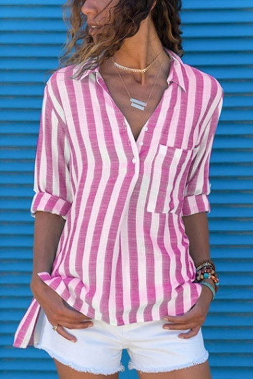 Kathiadress Summer Striped Long Sleeve Casual Shirt