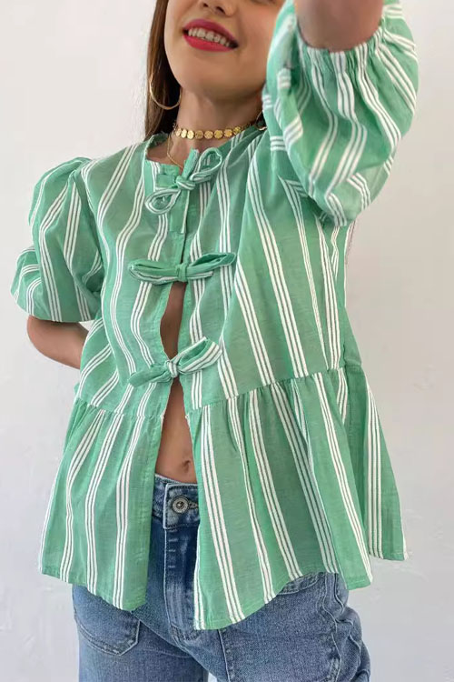 Kathiadress Drawstring Loose Patchwork Pleated Shirt
