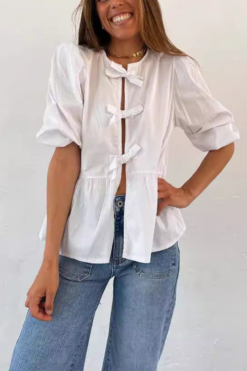 Kathiadress Drawstring Loose Patchwork Pleated Shirt