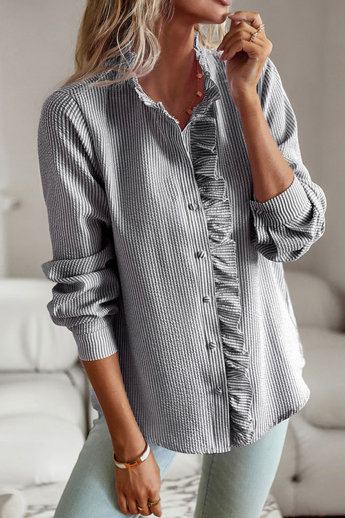 Kathiadress Wood Ear Edge Long Sleeve Shirt Top