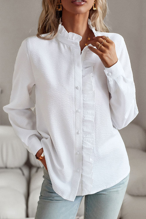 Kathiadress Wood Ear Edge Long Sleeve Shirt Top
