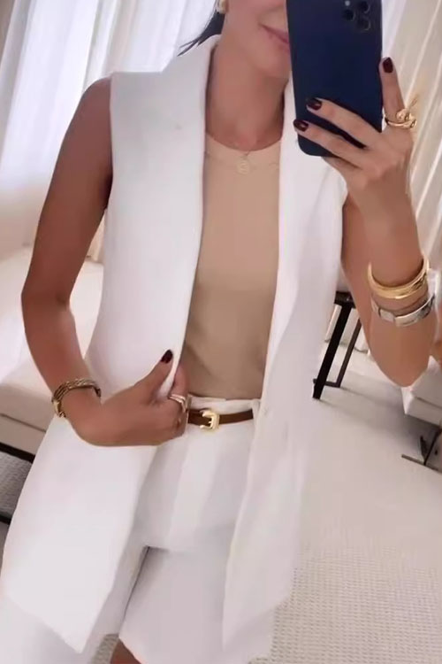 Kathiadress Solid Color Lapel Commuter Shorts Two-Piece Set