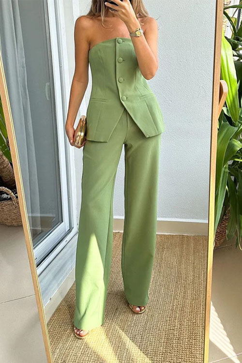 Kathiadress Fashionable Suit Buttoned Bandeau Set