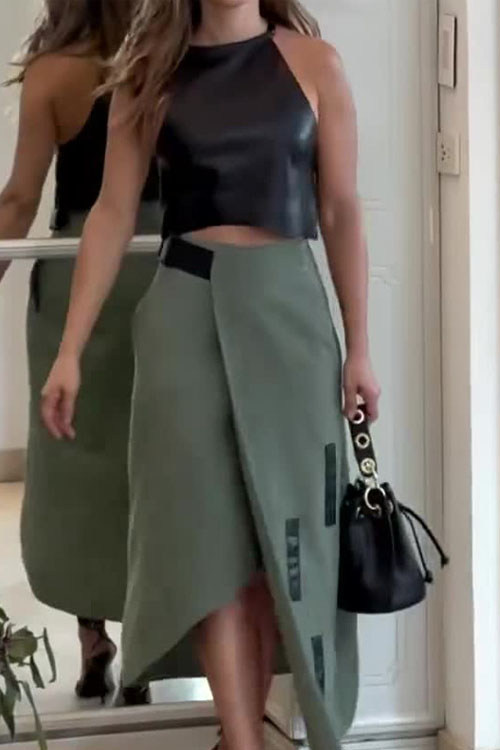 Kathiadress Stylish Halter Top and Half Skirt Two-piece Set
