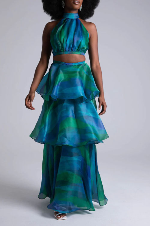 Kathiadress Ink-printed Round-neck Sleeveless Fluffy Cake Dress