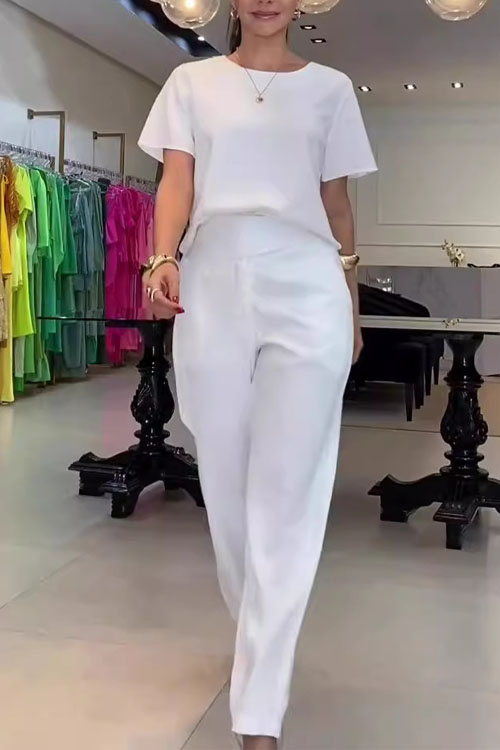 Kathiadress Loose-fitting Round-neck Top & Wide-leg Pants Two-piece Set