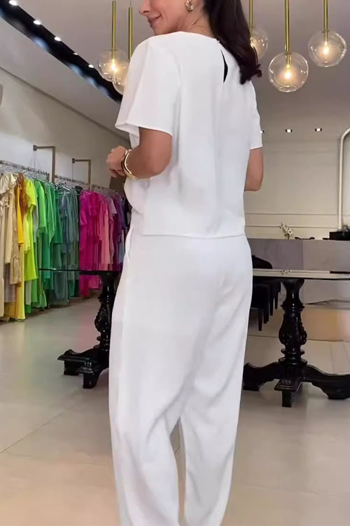 Kathiadress Loose-fitting Round-neck Top & Wide-leg Pants Two-piece Set