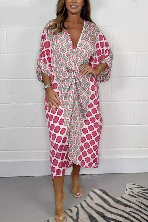 Kathiadress V-neck Loose Geometric Printed Dress