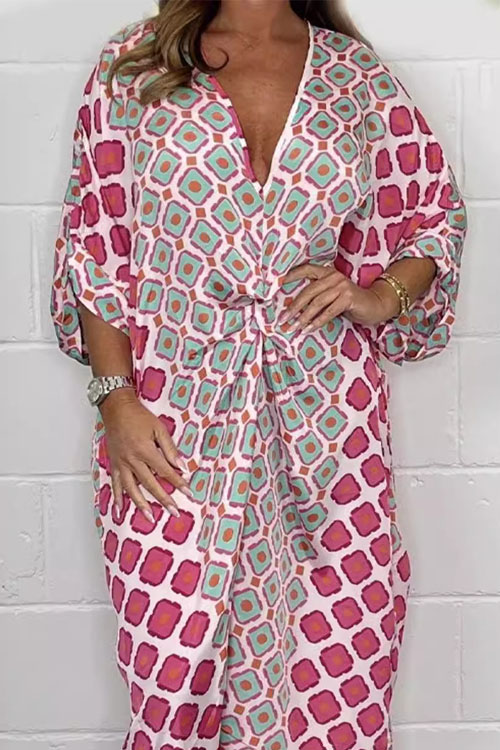 Kathiadress V-neck Loose Geometric Printed Dress