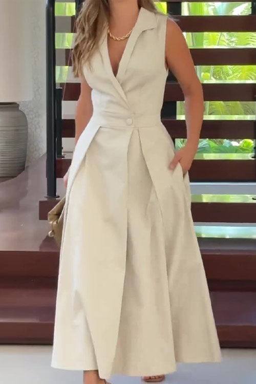 Kathiadress Solid Color Ruffle Sleeveless Dress