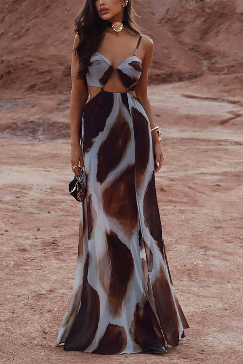 Kathiadress Tie-dye suspender sleeveless flowing holiday maxi dress