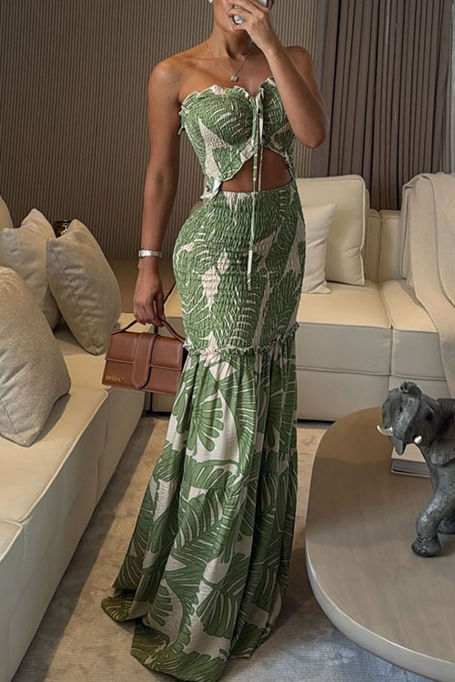 Kathiadress Halter Neck Printed Pleated Loose Holiday Dress