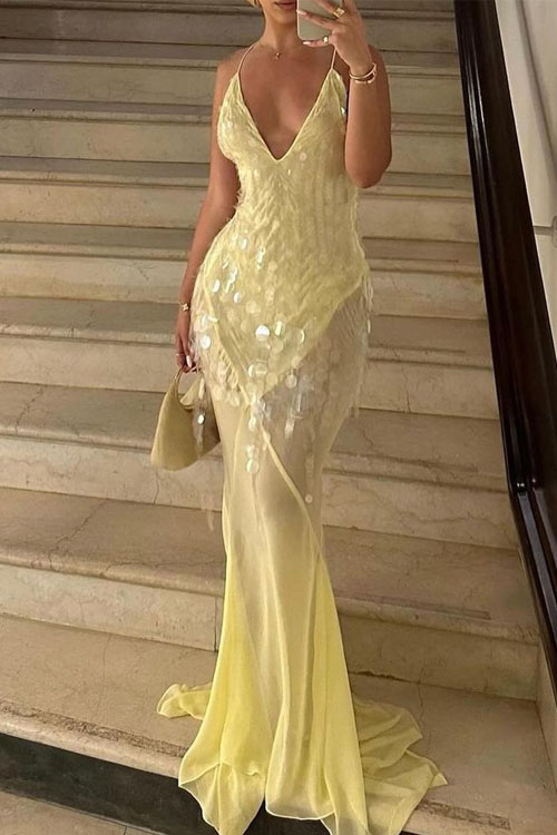 Kathiadress Backless fitted sequined mermaid dress