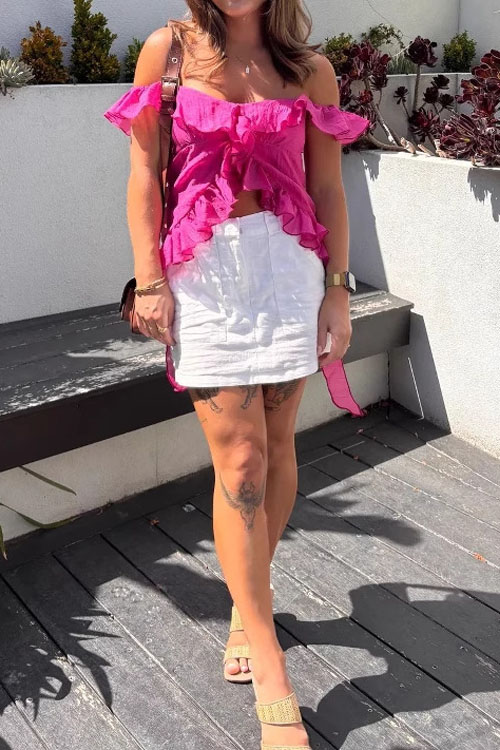 Kathiadress Off-the-shoulder Pleated Sleeveless Ruffle Shirt Top