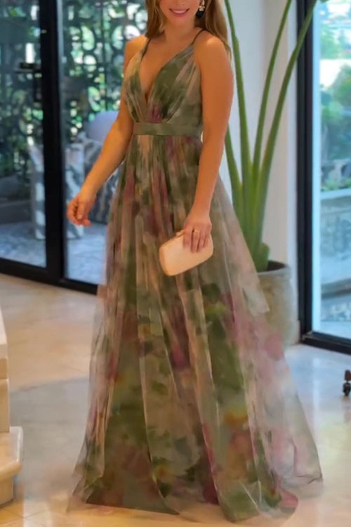 Kathiadress Mesh Printed Sling Dress