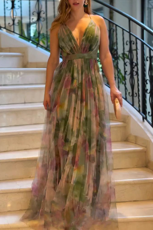 Kathiadress Mesh Printed Sling Dress