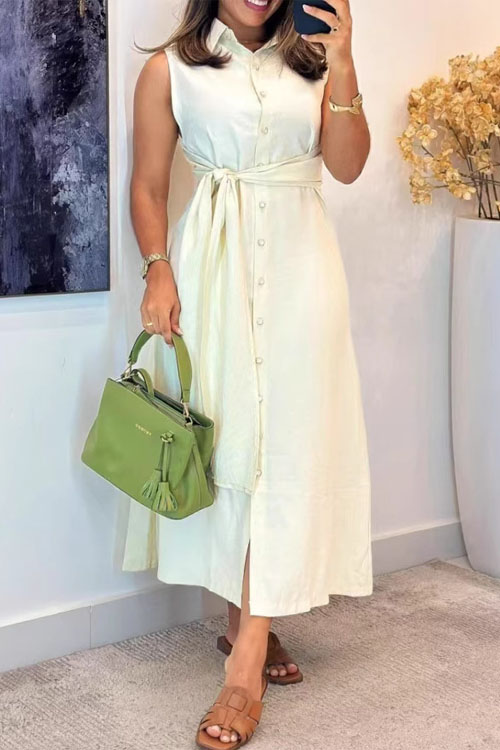 Kathiadress Elegant  fashion sleeveless waist shirt dress