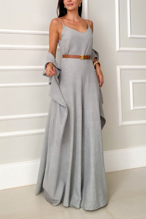  Kathiadress Solid  all-match sleeveless suspender  jumpsuit