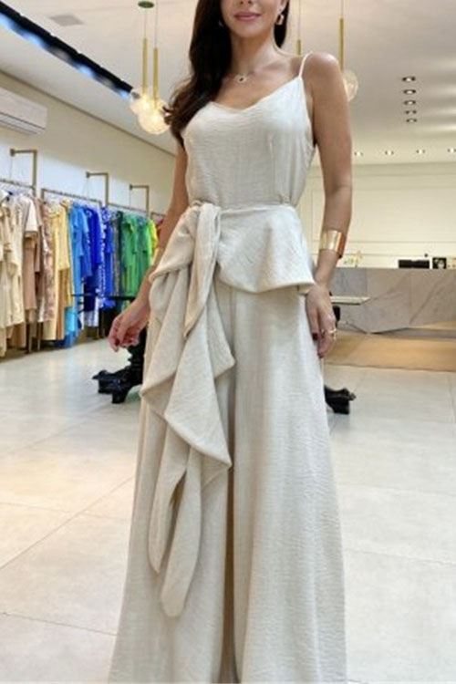  Kathiadress Solid  all-match sleeveless suspender  jumpsuit