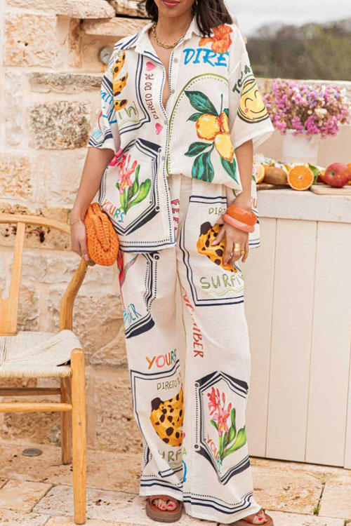 Kathiadress Graffiti print shirt and wide-leg pants set