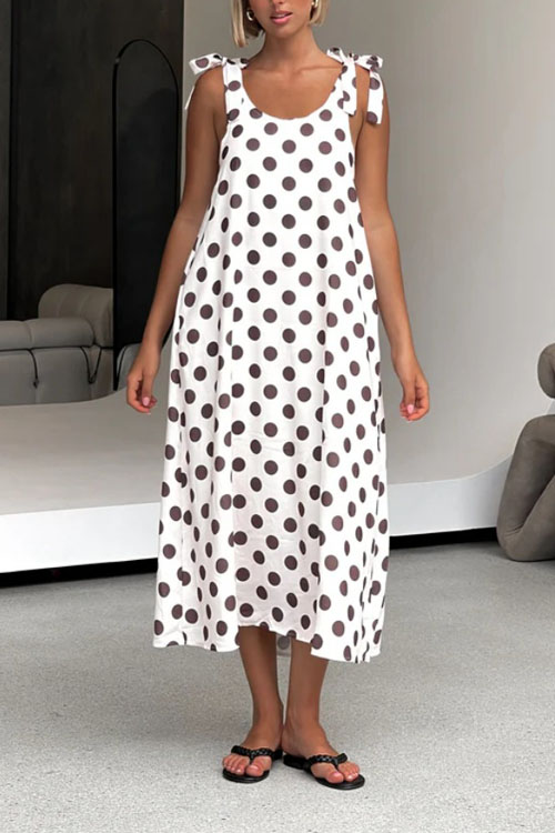 Kathiadress Polka dot print loose temperament A-line suspender dress
