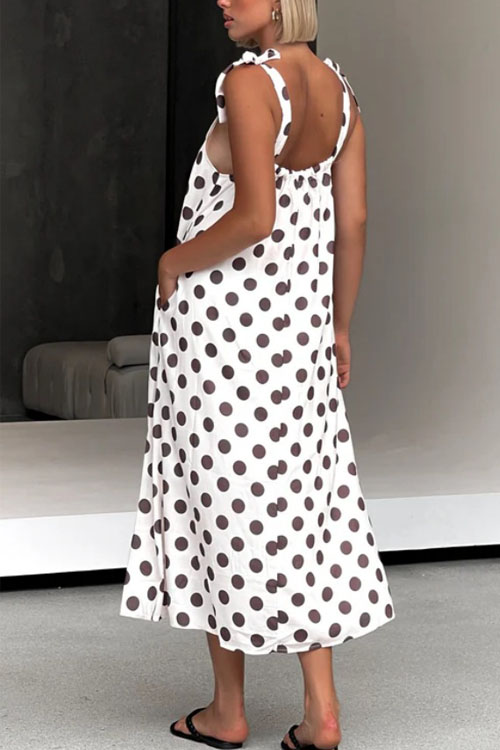 Kathiadress Polka dot print loose temperament A-line suspender dress