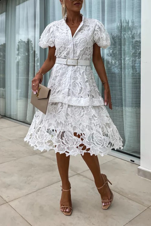 Kathiadress Short Sleeve Vintage Lace Dress