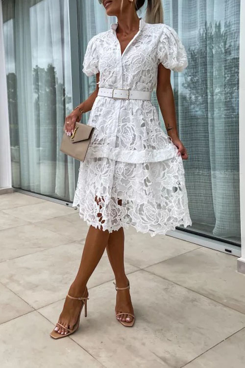 Kathiadress Short Sleeve Vintage Lace Dress