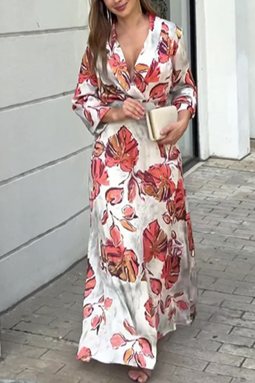 Kathiadress Floral Deep V-neck Bodycon Maxi Dress