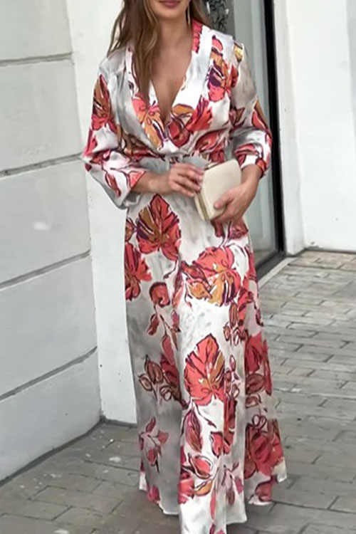 Kathiadress Floral Deep V-neck Bodycon Maxi Dress