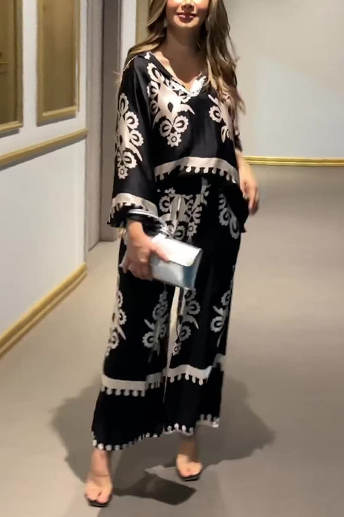 Kathiadress  Irregular Printed Long Sleeve Top & Long Pants Two-piece Set