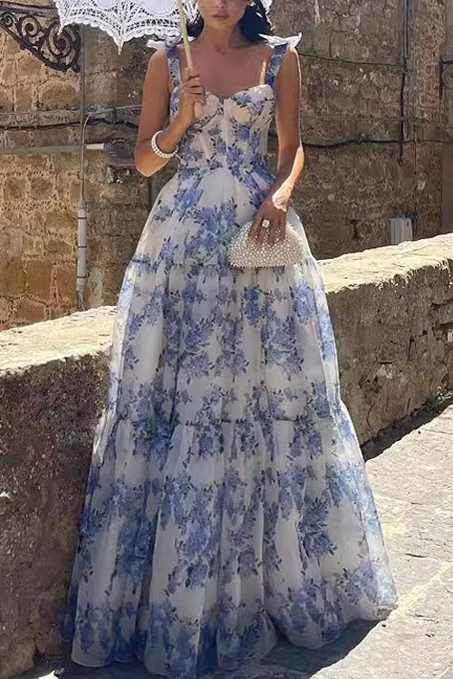 Kathiadress Floral Off-Shoulder Strap Swing Dress