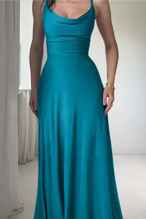 Kathiadress Satin Pleated Deep U-neck Dress