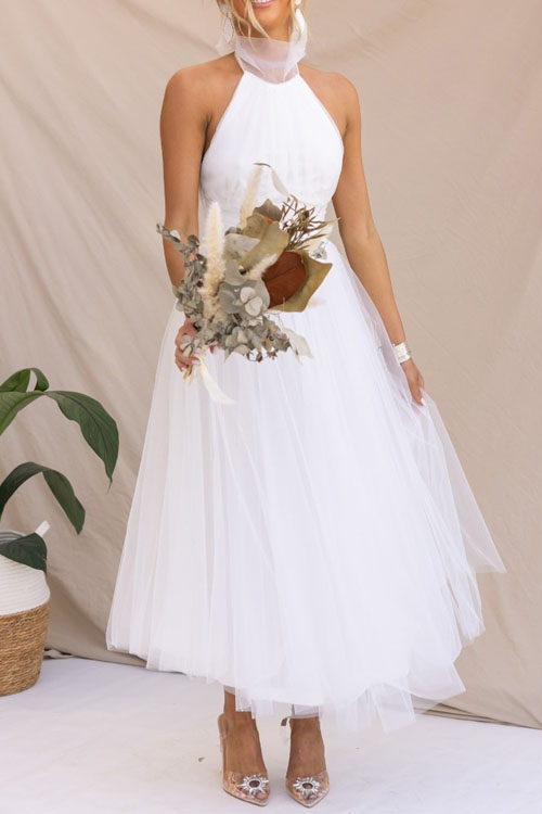 Kathiadress Halter Mesh High Neck Vacation Style Dress
