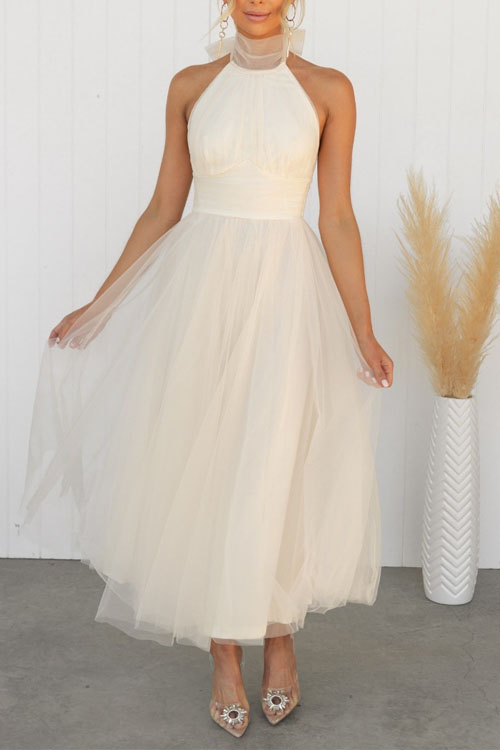 Kathiadress Halter Mesh High Neck Vacation Style Dress
