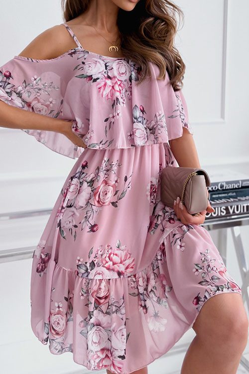 Kathiadress Chiffon Floral Off-Shoulder Dress